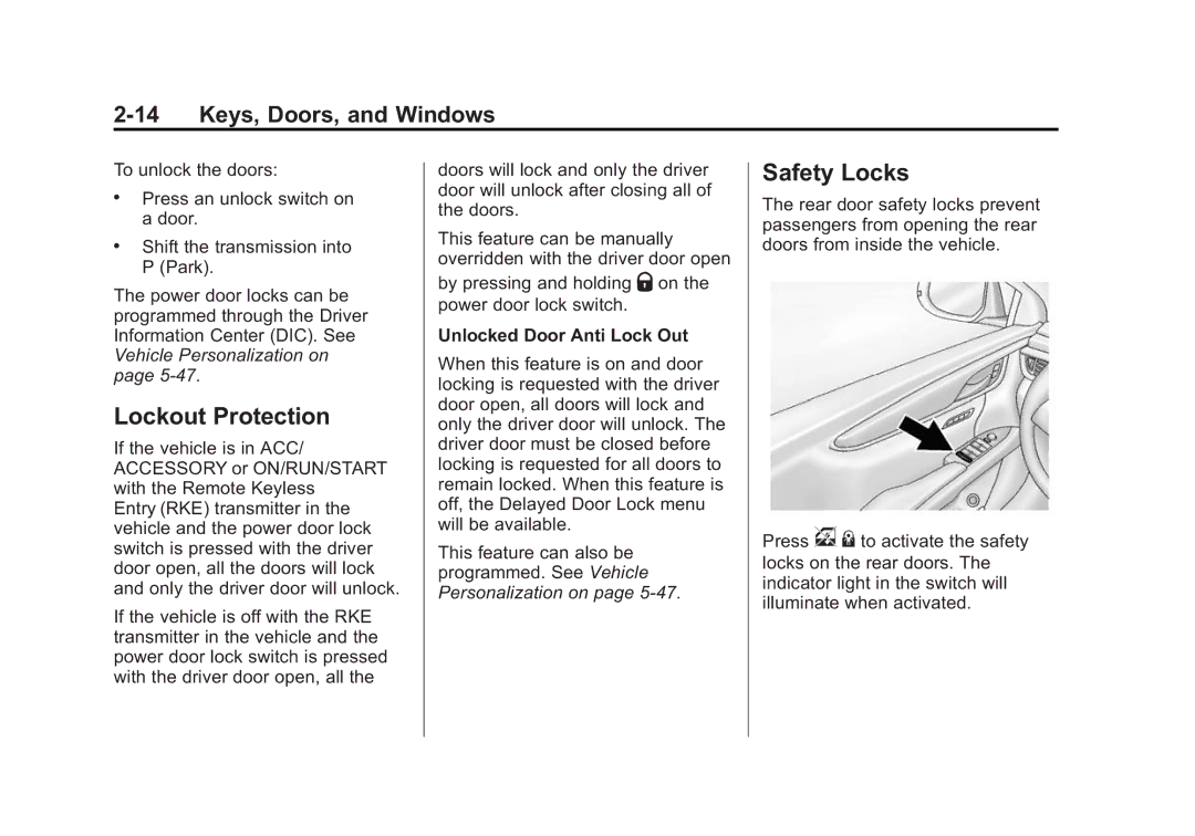 Cadillac 2015 - CRC manual Lockout Protection, Safety Locks, Unlocked Door Anti Lock Out 