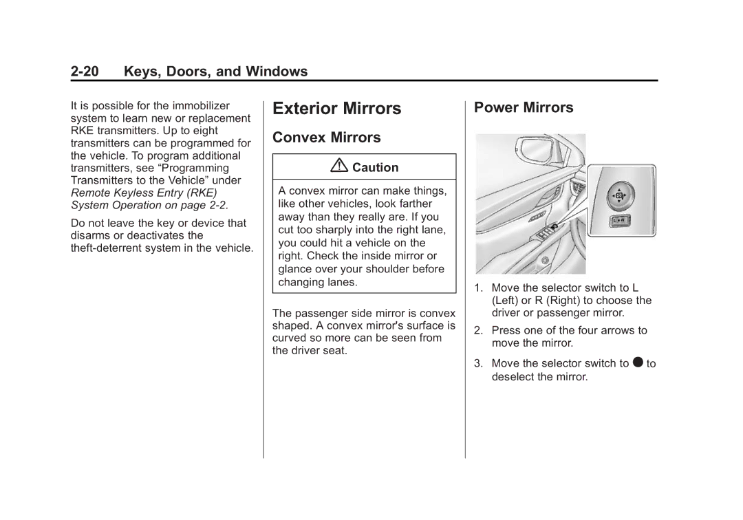 Cadillac 2015 - CRC manual Exterior Mirrors, Convex Mirrors, Power Mirrors 