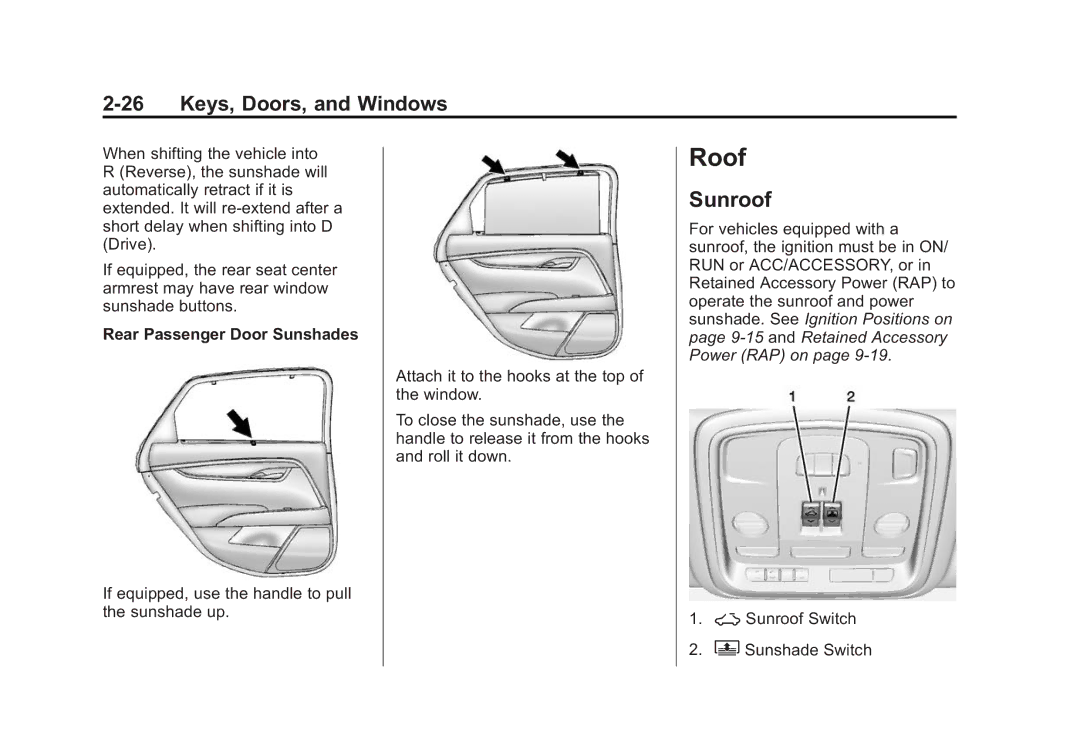 Cadillac 2015 - CRC manual Roof, Rear Passenger Door Sunshades 