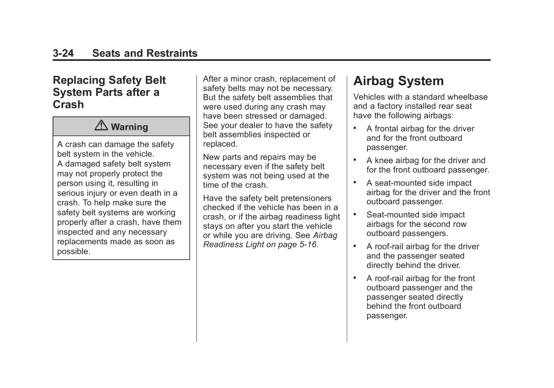 Cadillac 2015 - CRC manual Airbag System, Replacing Safety Belt System Parts after a Crash 