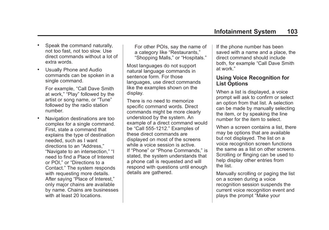 Cadillac 2015 manual Using Voice Recognition for List Options 