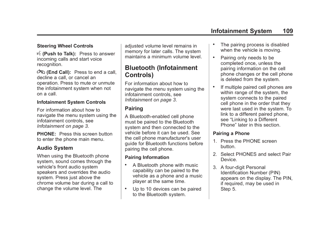 Cadillac 2015 manual Bluetooth Infotainment Controls, Audio System, Pairing 