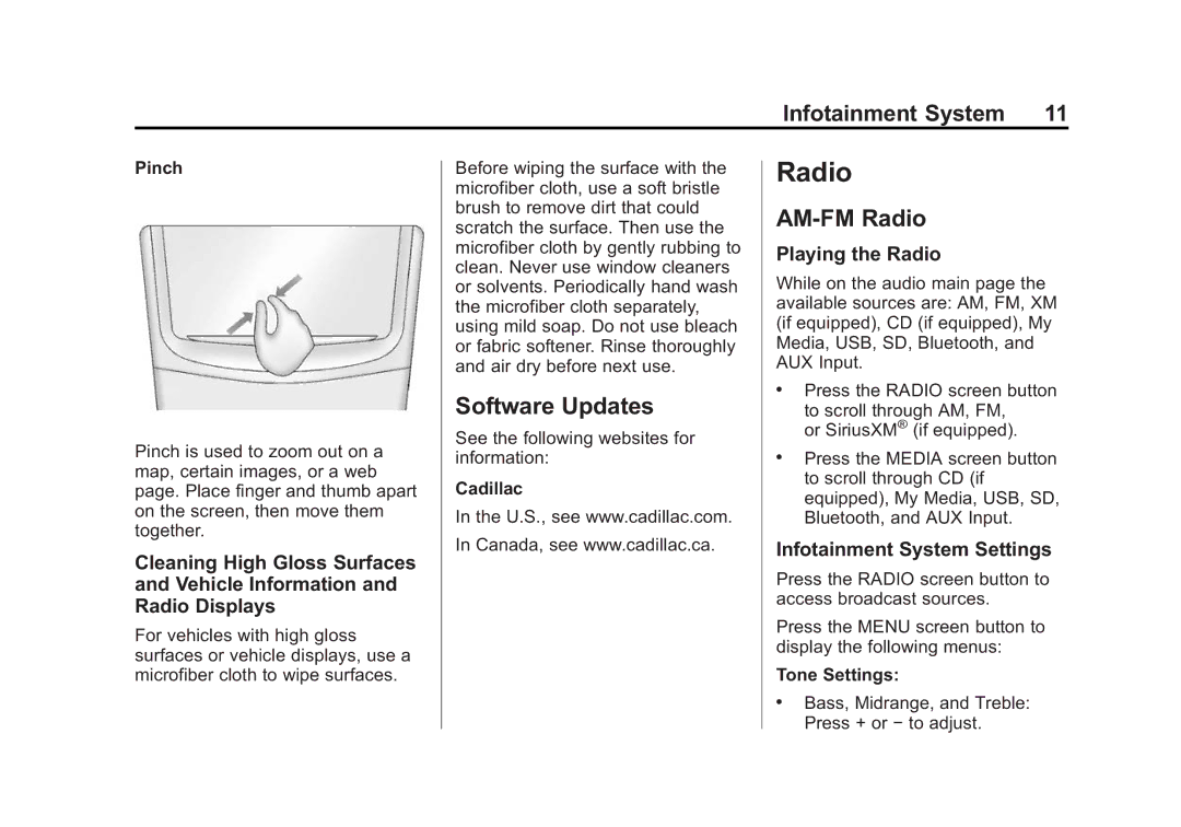 Cadillac 2015 manual Software Updates, AM-FM Radio, Playing the Radio, Infotainment System Settings 