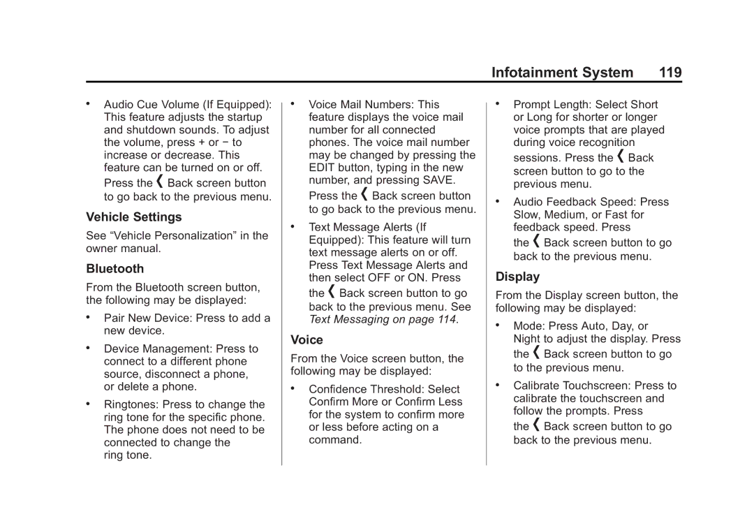 Cadillac 2015 manual Vehicle Settings, Bluetooth 