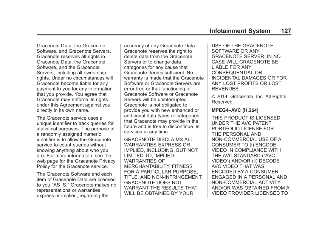 Cadillac 2015 manual MPEG4-AVC H.264 