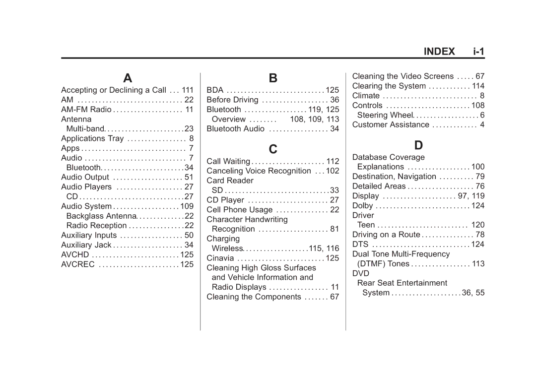 Cadillac 2015 manual Index 