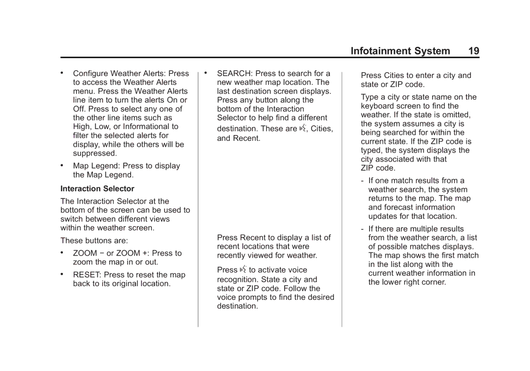 Cadillac 2015 manual Interaction Selector 