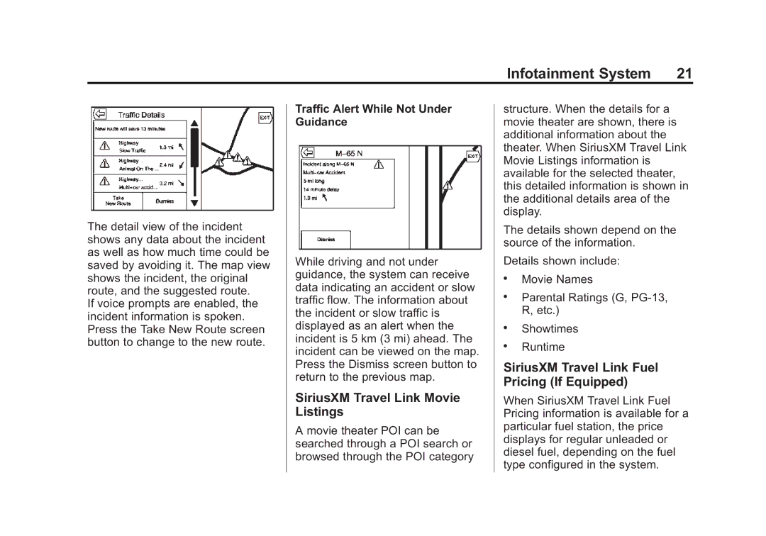 Cadillac 2015 manual SiriusXM Travel Link Movie Listings, SiriusXM Travel Link Fuel Pricing If Equipped 