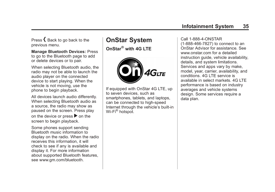 Cadillac 2015 manual OnStar System, OnStar with 4G LTE 