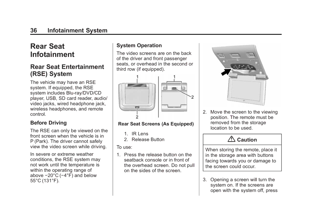 Cadillac 2015 manual Rear Seat Entertainment RSE System, Before Driving, System Operation, Rear Seat Screens As Equipped 