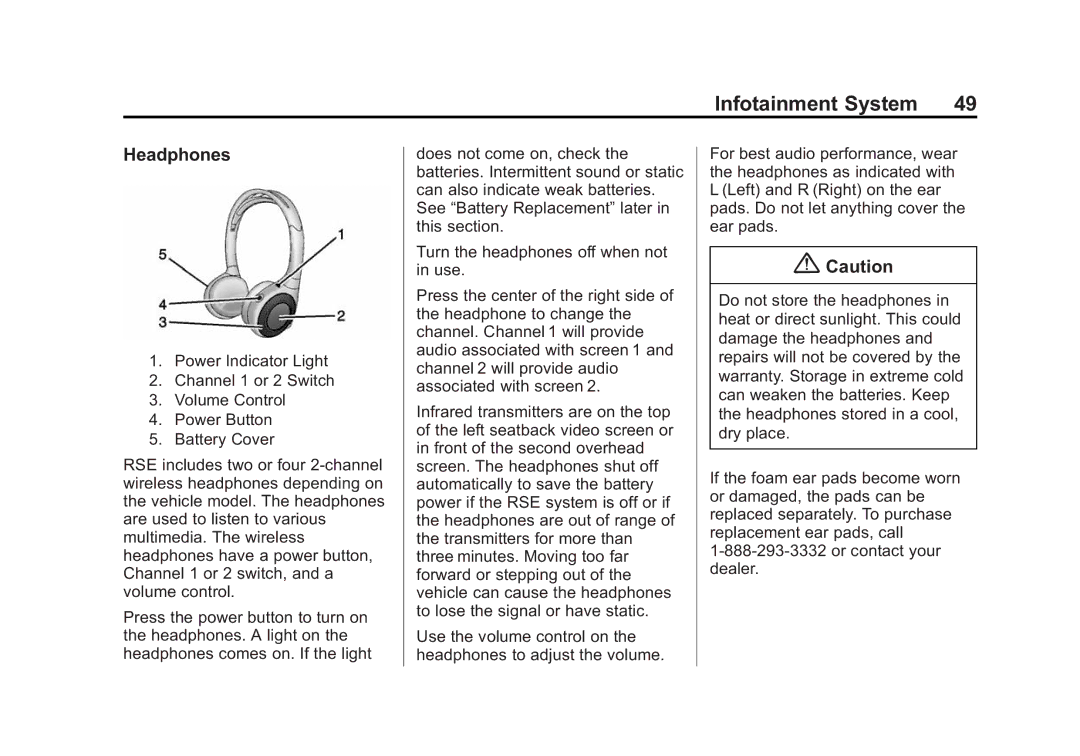 Cadillac 2015 manual Headphones 