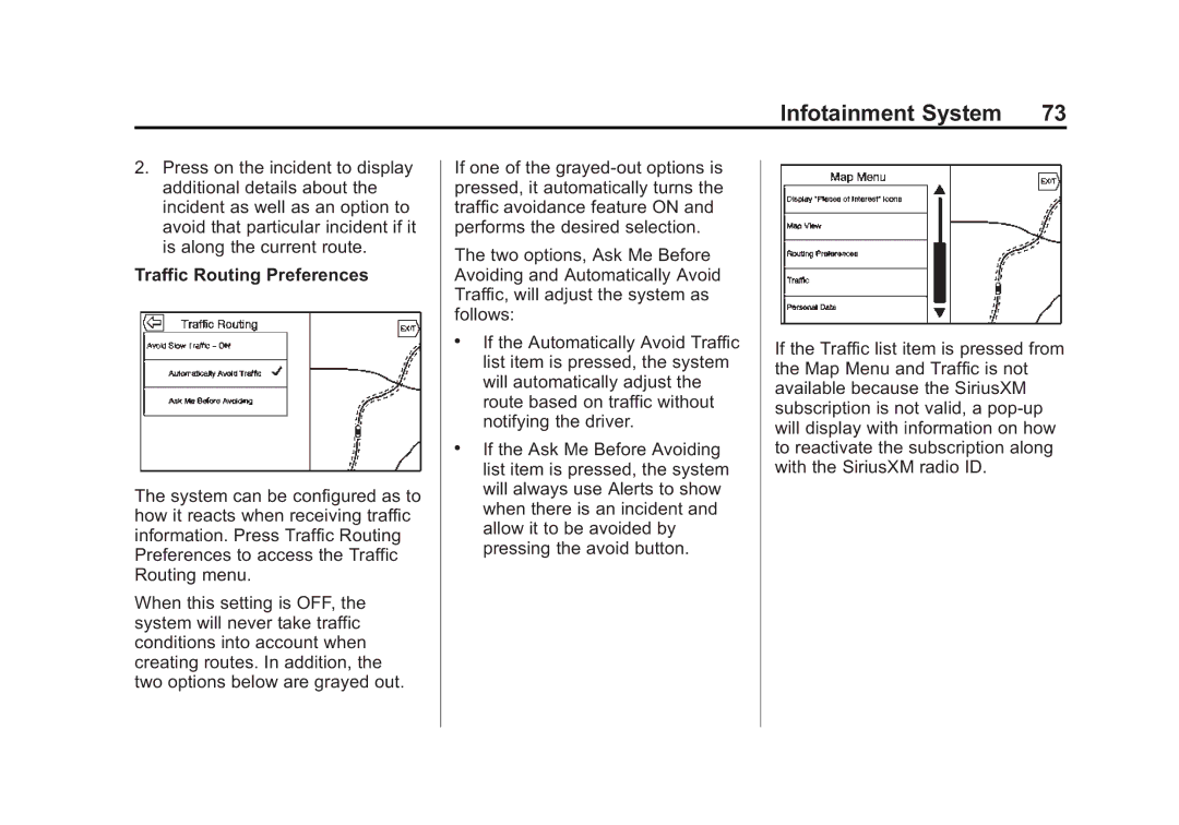 Cadillac 2015 manual Traffic Routing Preferences 