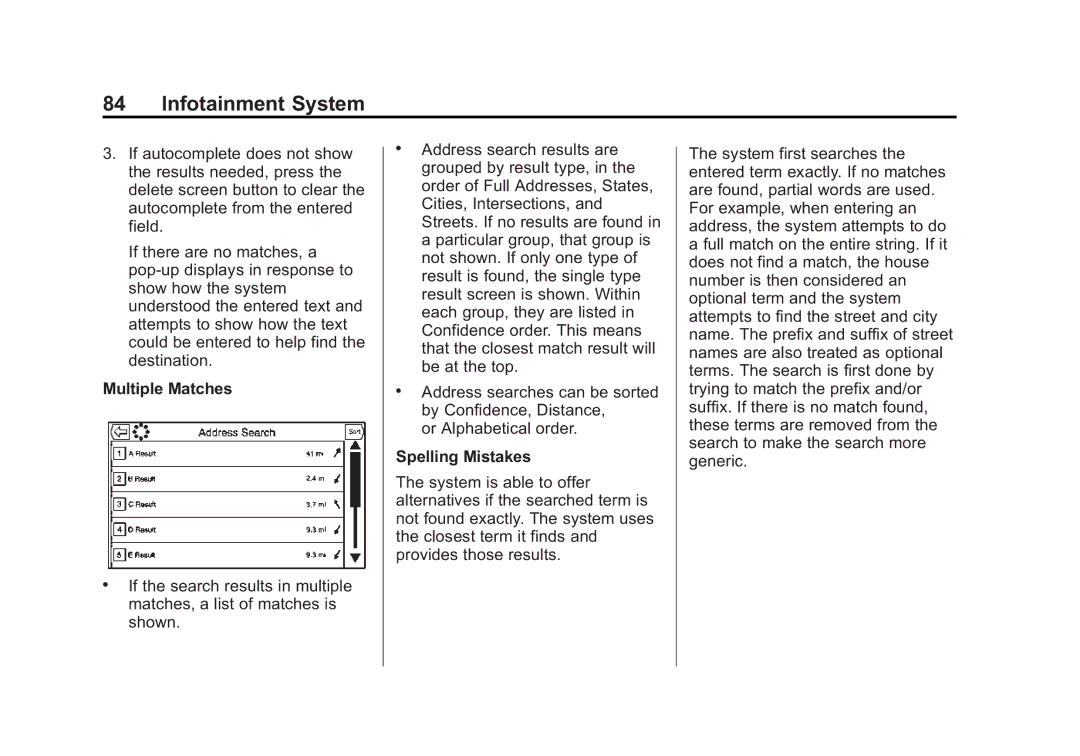 Cadillac 2015 manual Multiple Matches, Spelling Mistakes 