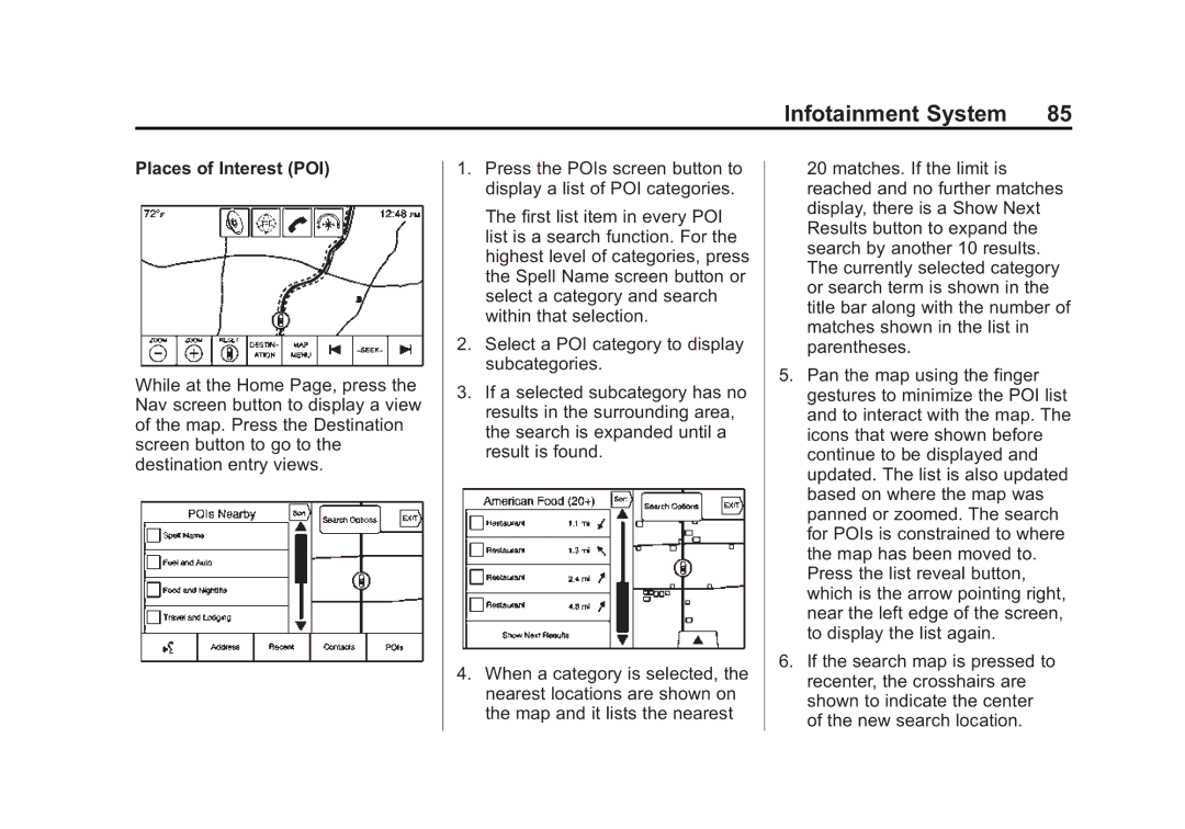 Cadillac 2015 manual Places of Interest POI 