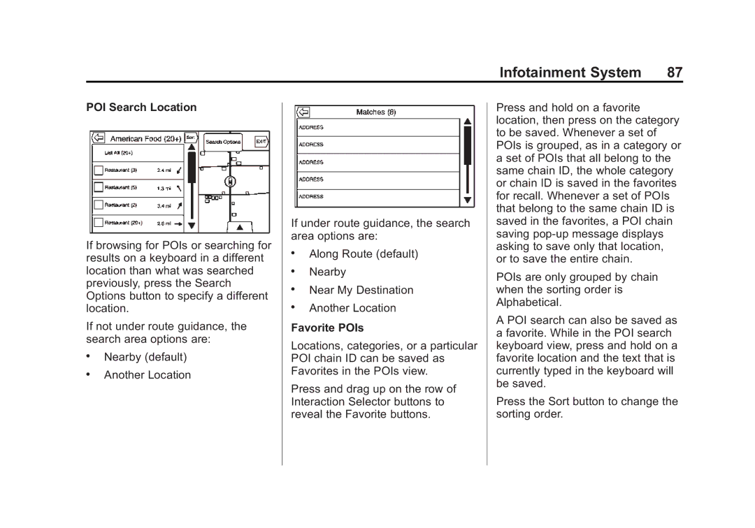 Cadillac 2015 manual POI Search Location, Favorite POIs 