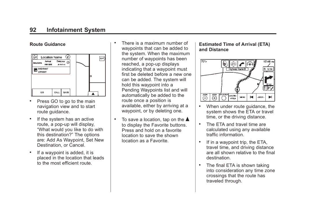 Cadillac 2015 manual Route Guidance, Estimated Time of Arrival ETA and Distance 