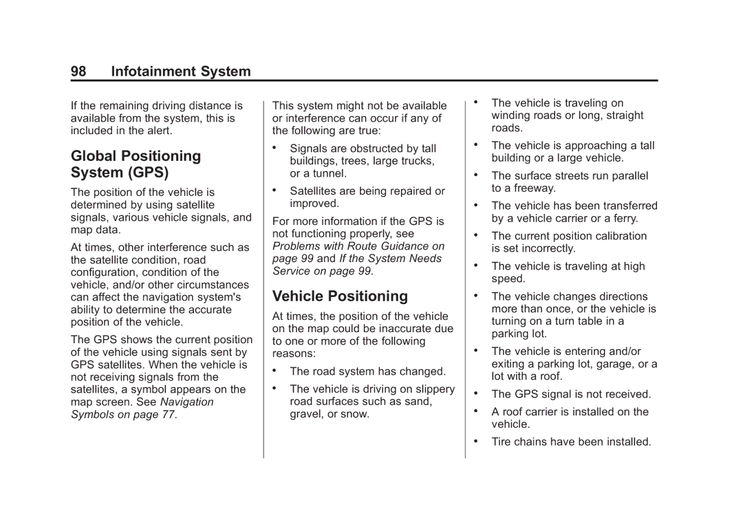 Cadillac 2015 manual Global Positioning System GPS, Vehicle Positioning 