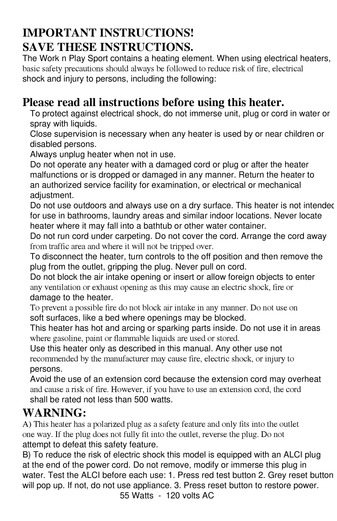 Caframo 7802CA-GBX manual Important Instructions, Please read all instructions before using this heater 