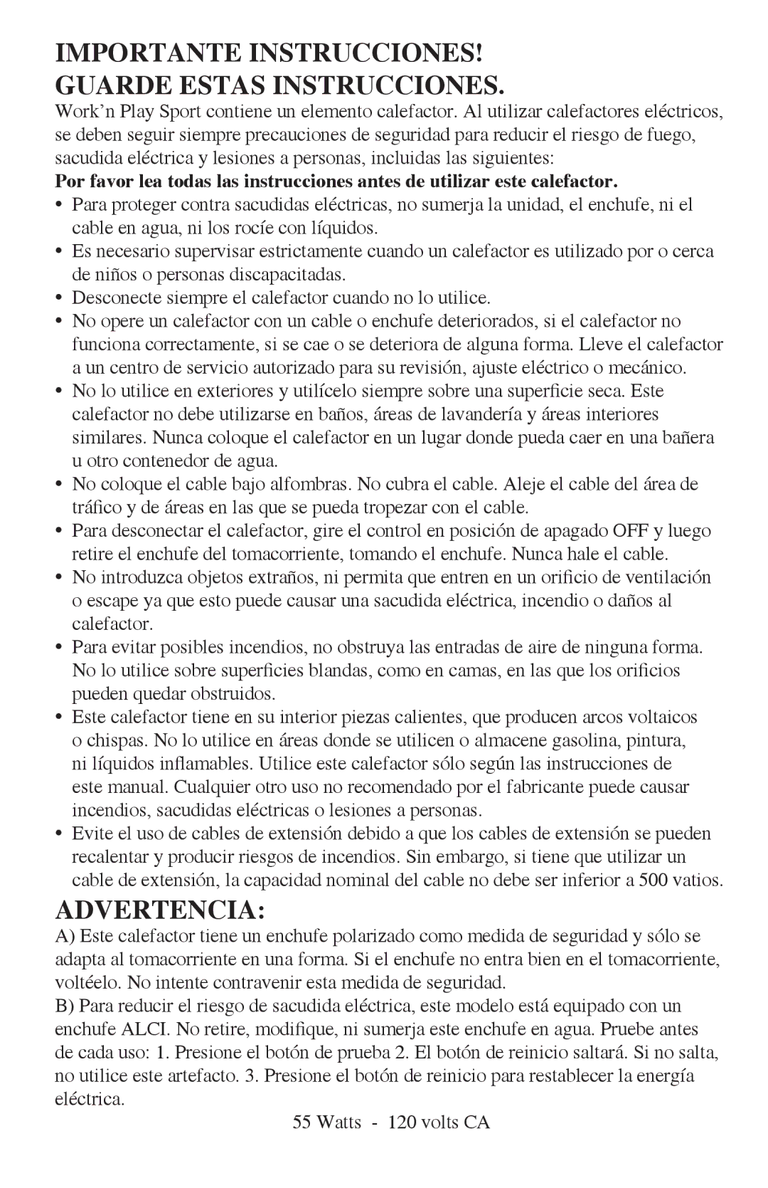 Caframo 7802CA-GBX manual Importante Instrucciones Guarde Estas Instrucciones, Advertencia 