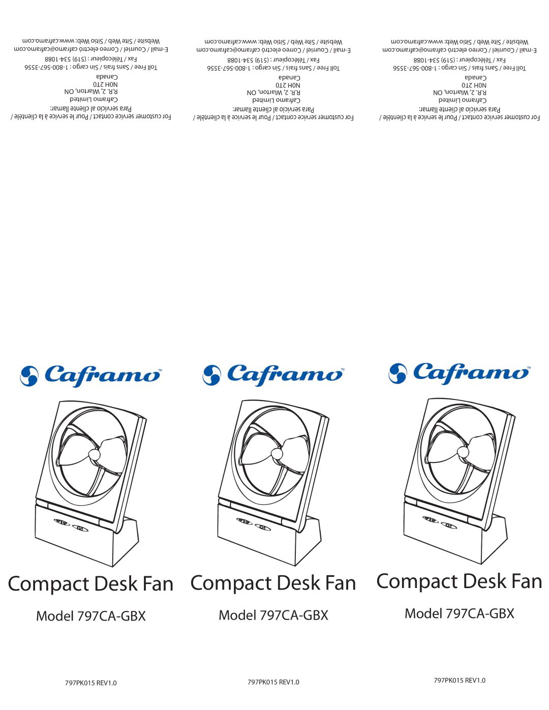 Caframo 797CA-GBX manual Compact Desk Fan 