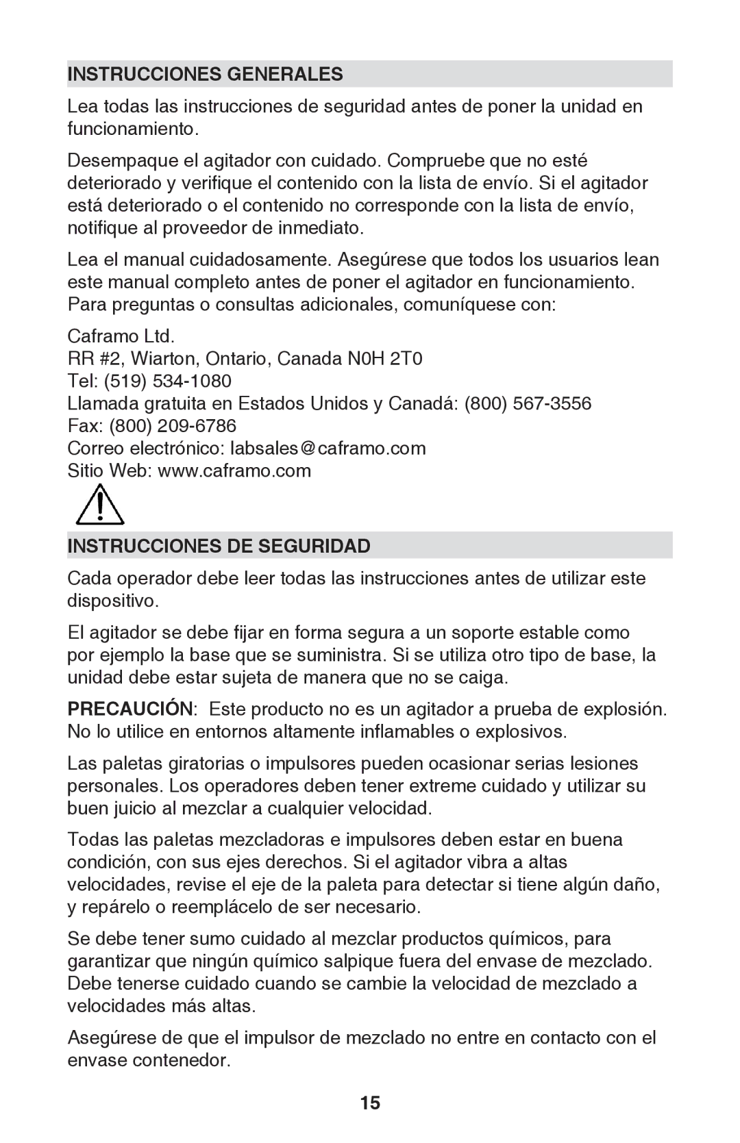 Caframo BDC250 instruction manual Instrucciones Generales, Instrucciones DE Seguridad 