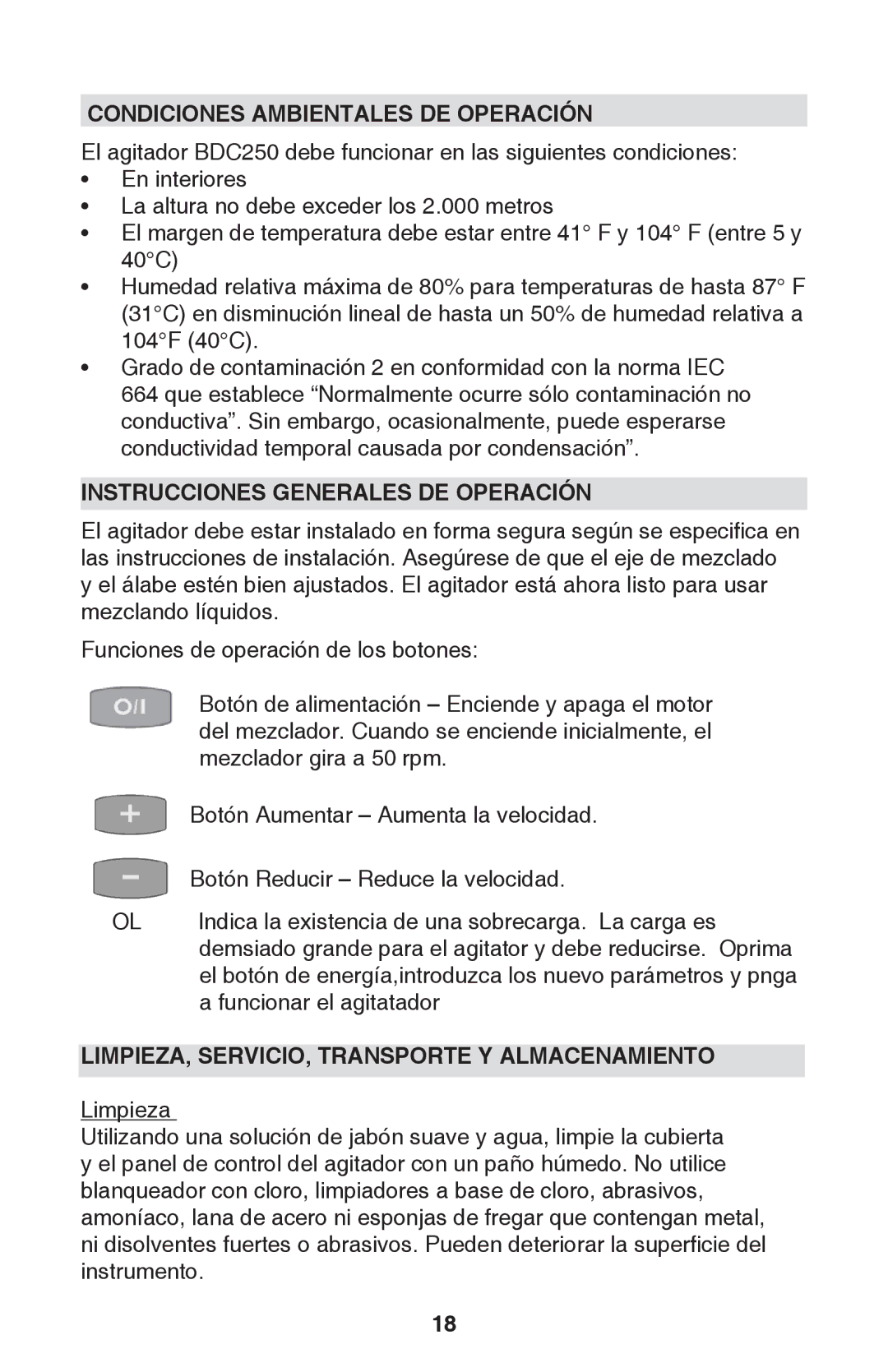 Caframo BDC250 instruction manual Condiciones Ambientales DE Operación, Instrucciones Generales DE Operación 