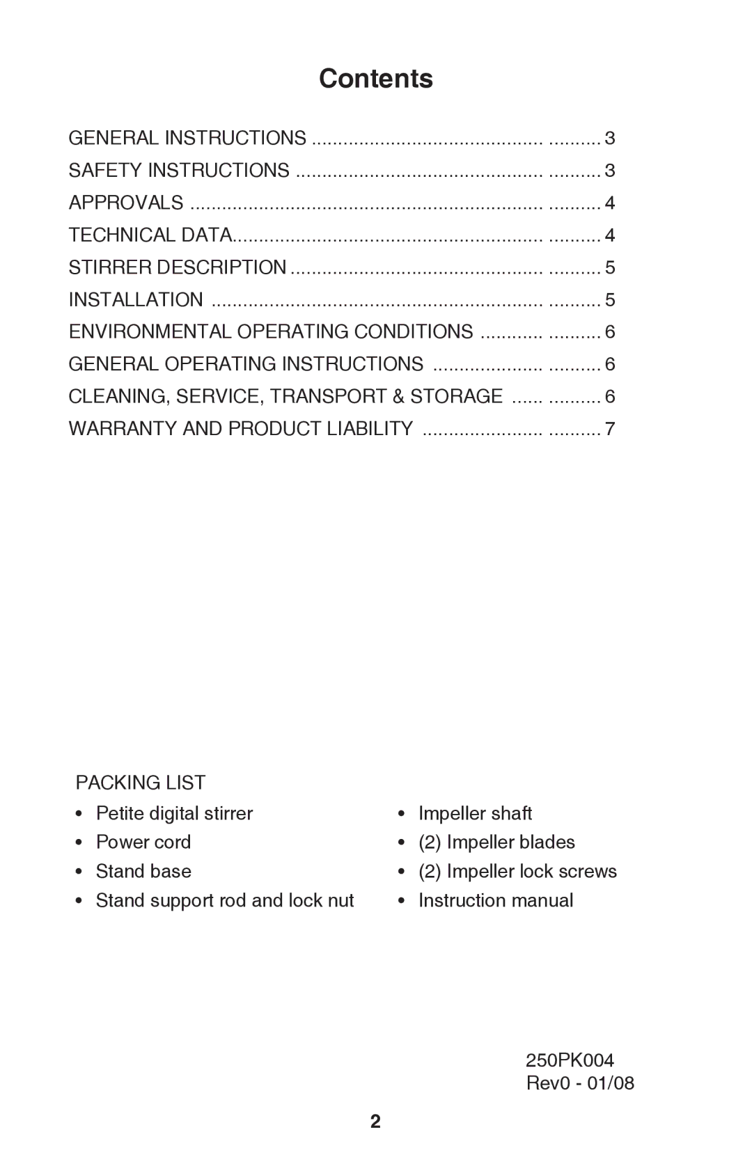 Caframo BDC250 instruction manual Contents 