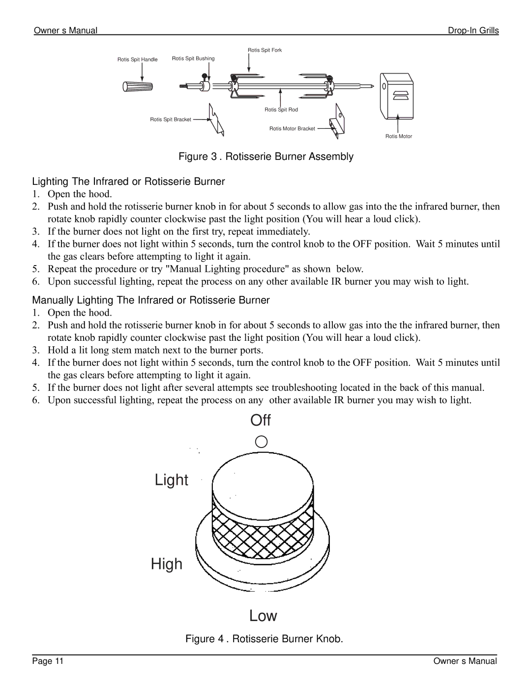 Cal Flame 3000 owner manual Manually Lighting The Infrared or Rotisserie Burner 