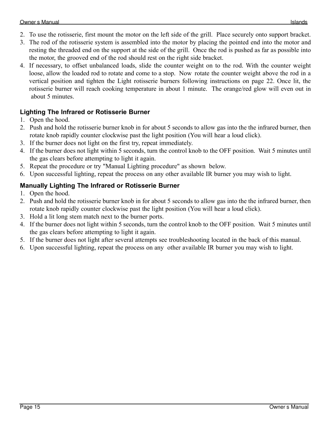 Cal Flame 3000 owner manual Lighting The Infrared or Rotisserie Burner 