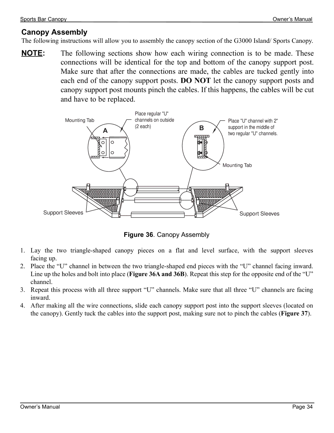 Cal Flame 3000 owner manual Canopy Assembly 