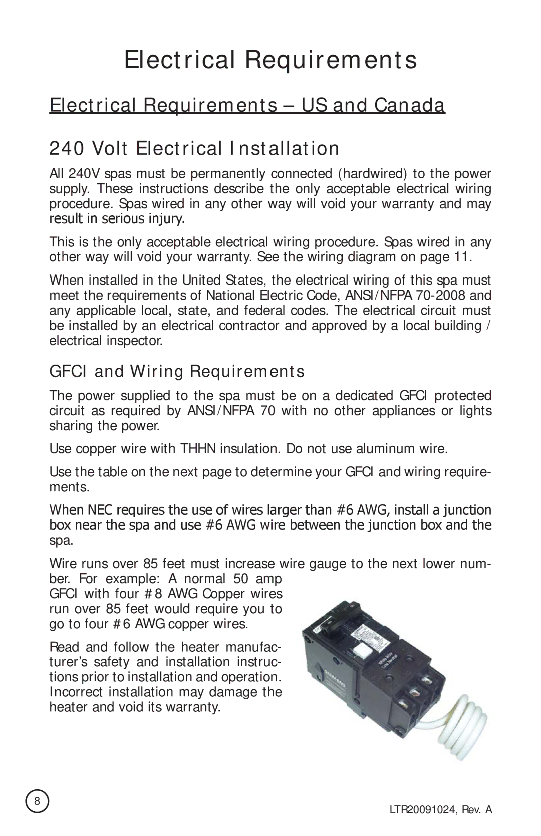 Cal Flame A534, A734B, A515, A734L, A726B, A726L, A526 manual Electrical Requirements, Gfci and Wiring Requirements 