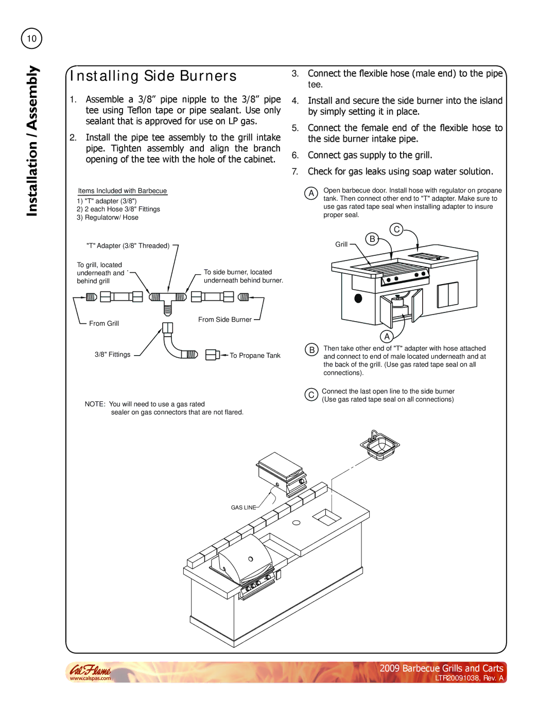 Cal Flame Barbecue Grills & Carts manual Installing Side Burners 