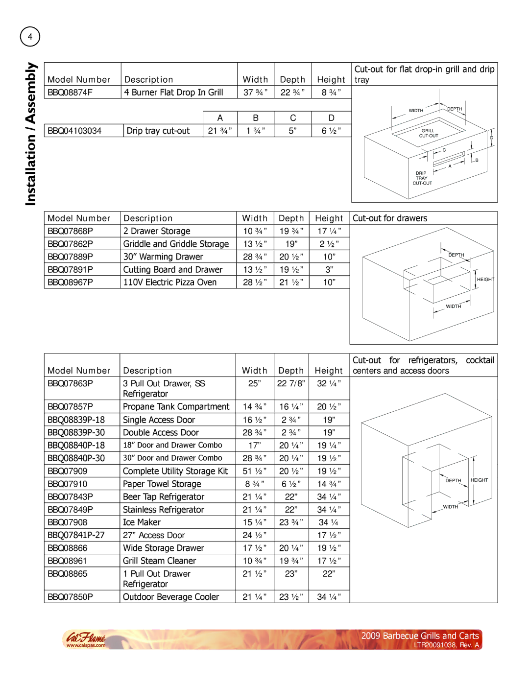 Cal Flame Barbecue Grills & Carts manual Installation Assembly 