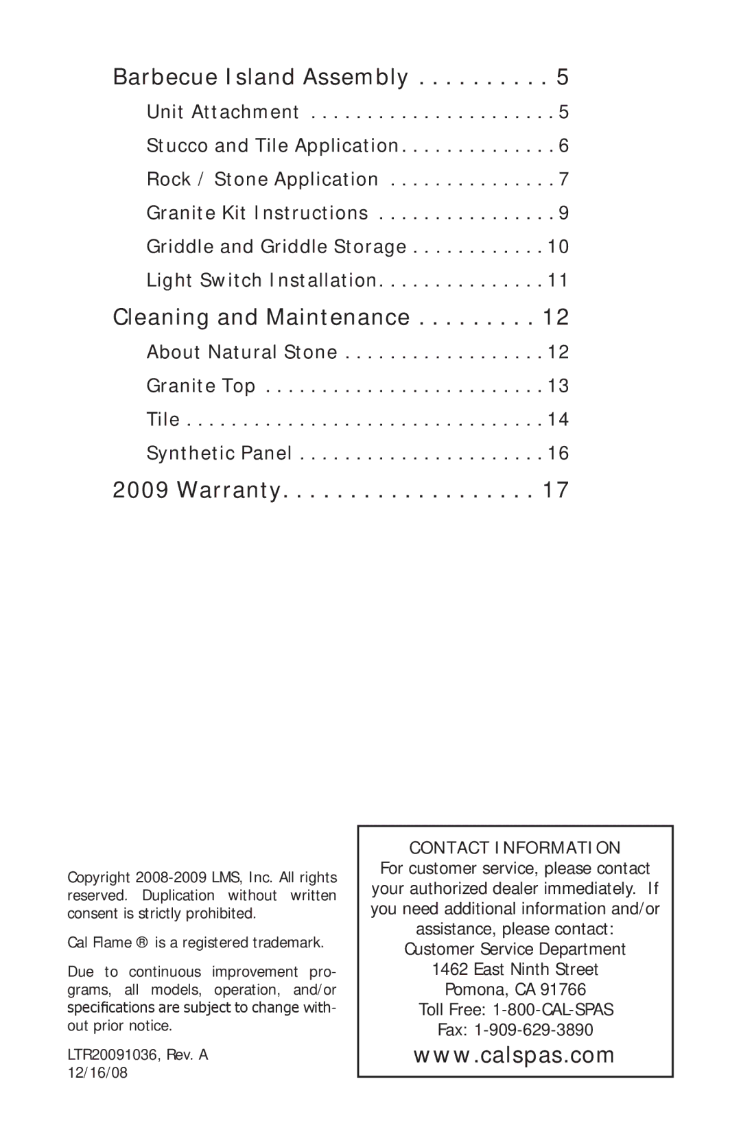 Cal Flame manual Barbecue Island Assembly, Cleaning and Maintenance, Warranty 
