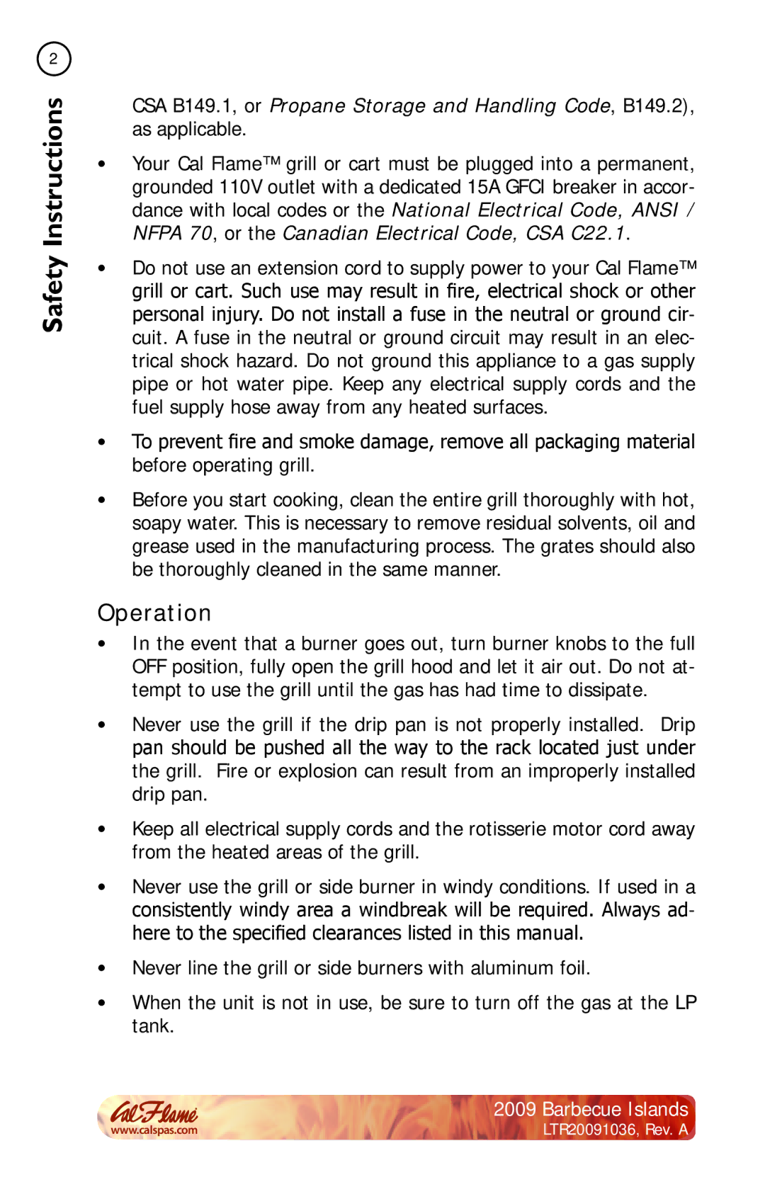 Cal Flame Barbecue Island manual Operation 