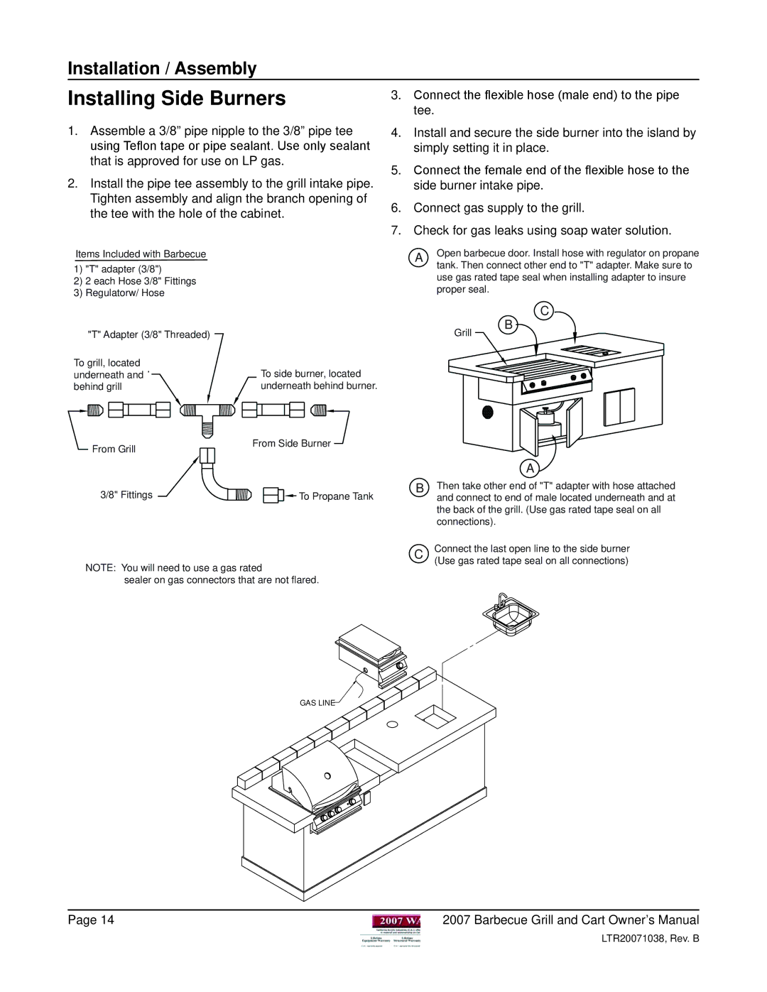 Cal Flame Barbeque Grill manual Installing Side Burners 