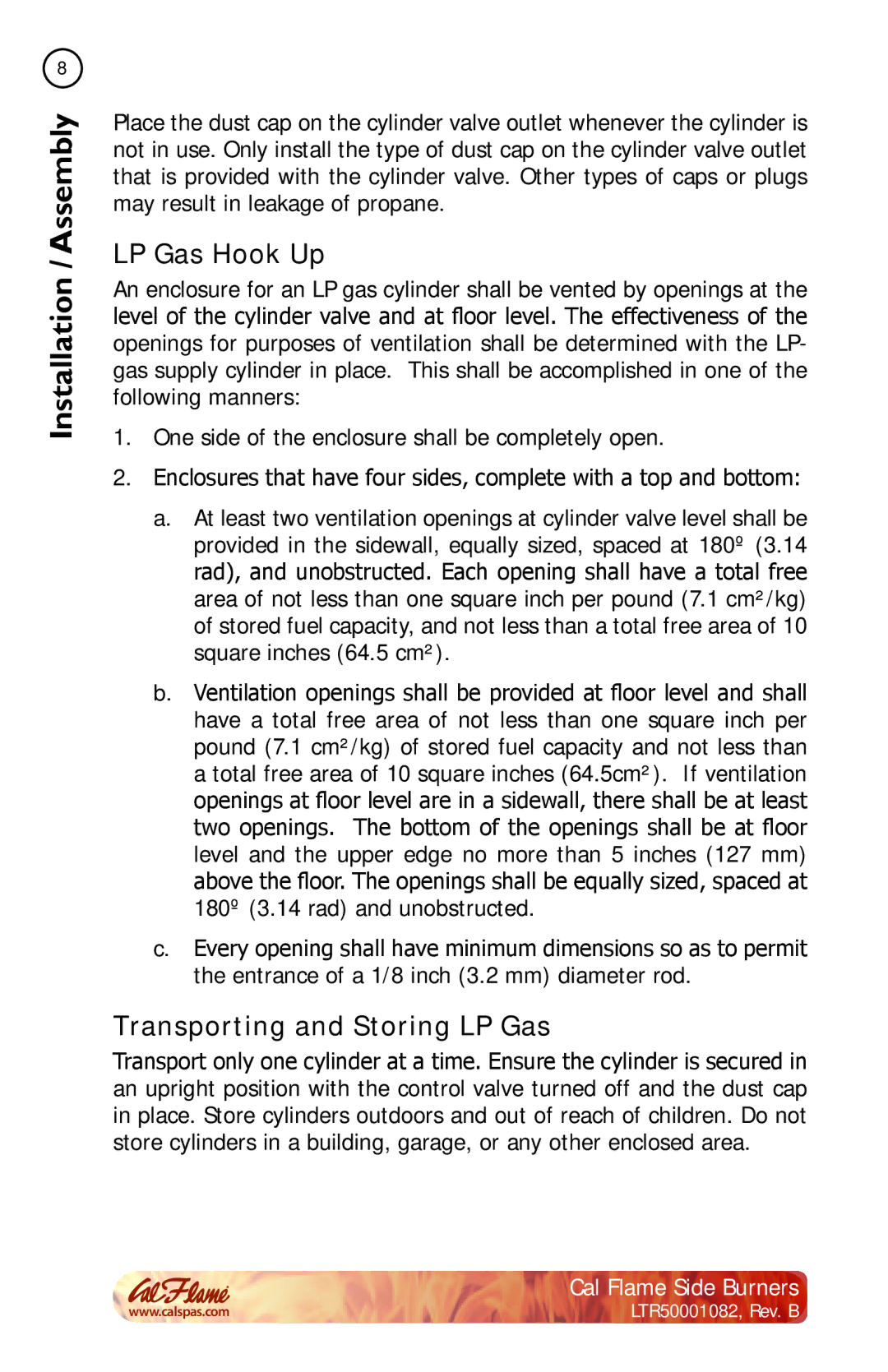 Cal Flame BBQ08954P, BBQ08852P, BBQ08899P, BBQ08953P manual LP Gas Hook Up, Transporting and Storing LP Gas 