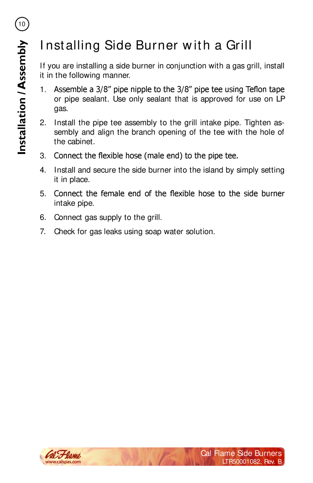 Cal Flame BBQ08852P, BBQ08899P, BBQ08954P, BBQ08953P manual Installing Side Burner with a Grill 