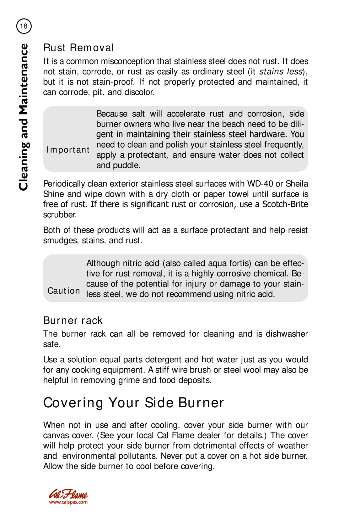 Cal Flame BBQ08852P, BBQ08899P, BBQ08954P, BBQ08953P manual Covering Your Side Burner, Rust Removal, Burner rack 