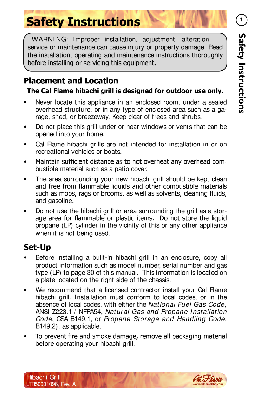 Cal Flame BBQ10900 manual Safety Instructions, Placement and Location, Set-Up 