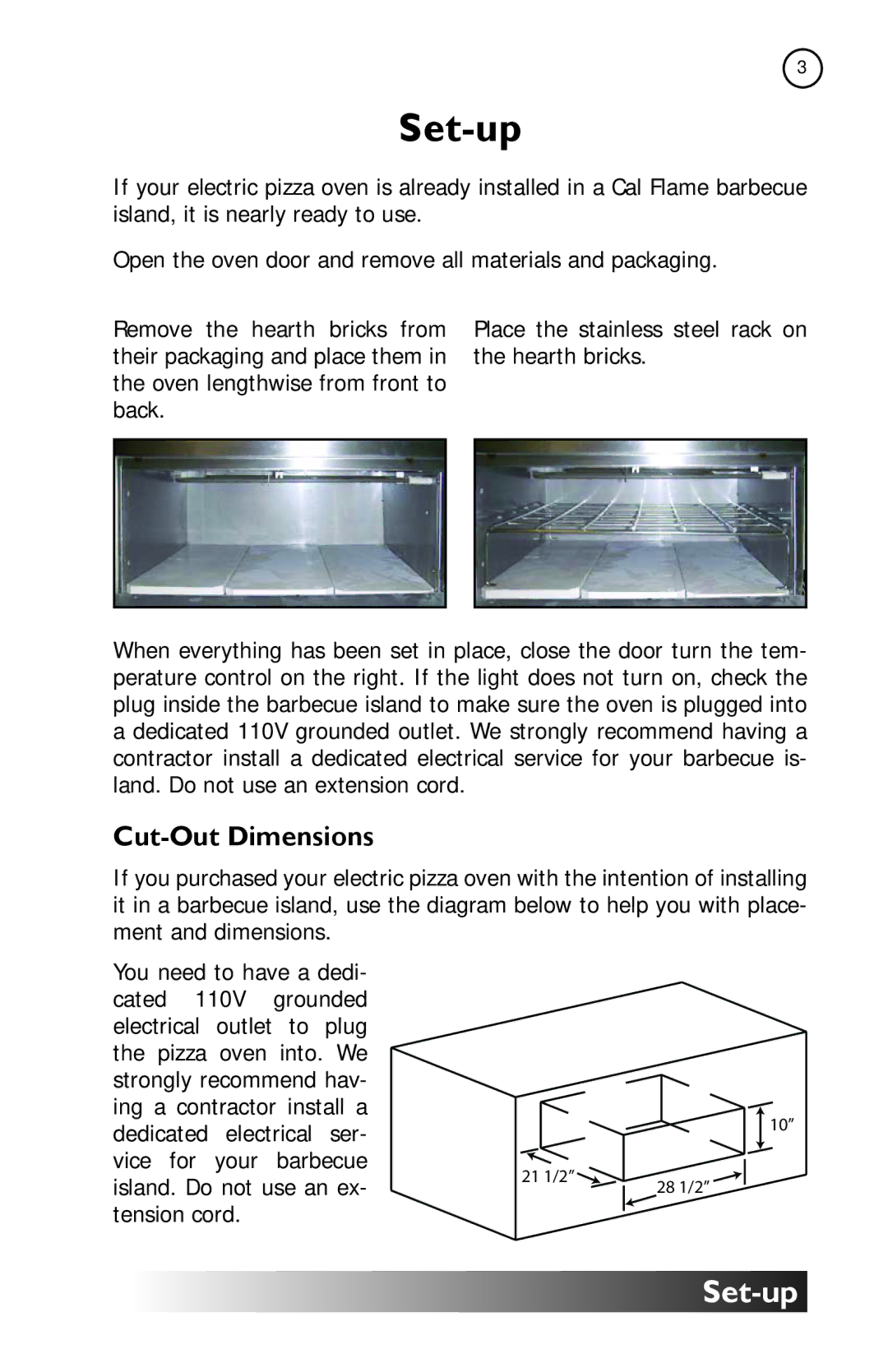 Cal Flame BBQ10967E manual Set-up, Cut-Out Dimensions 