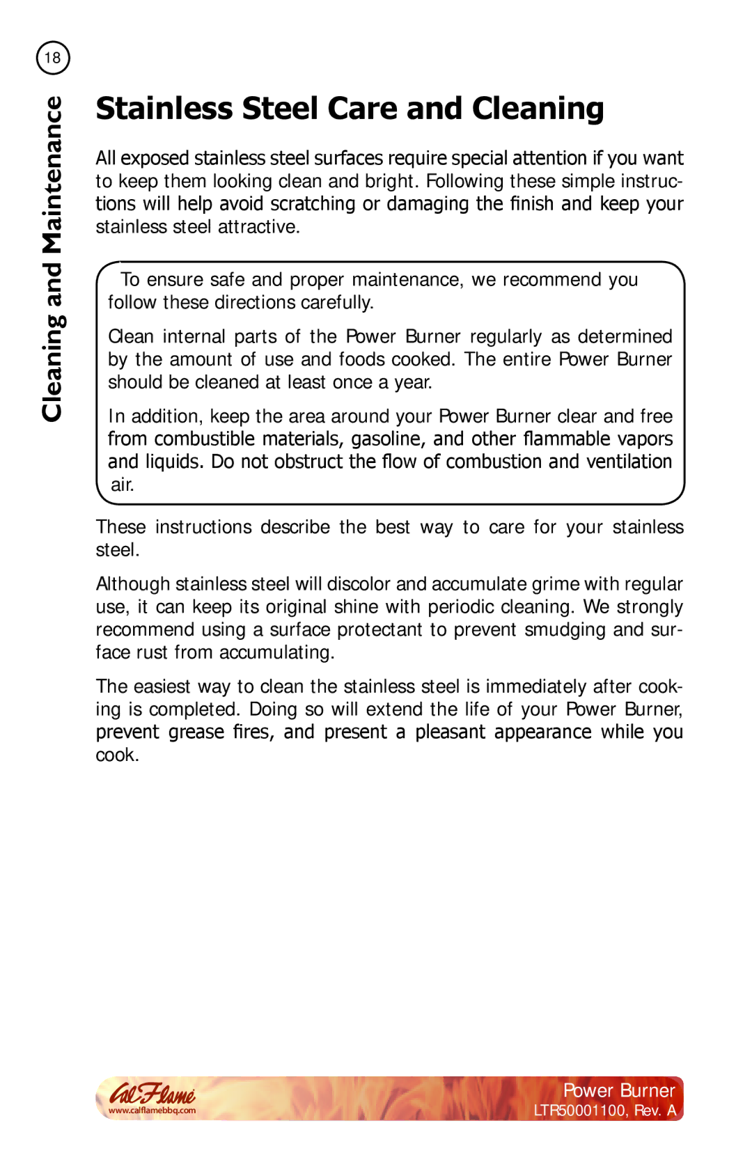 Cal Flame BBQ11955P manual Stainless Steel Care and Cleaning 