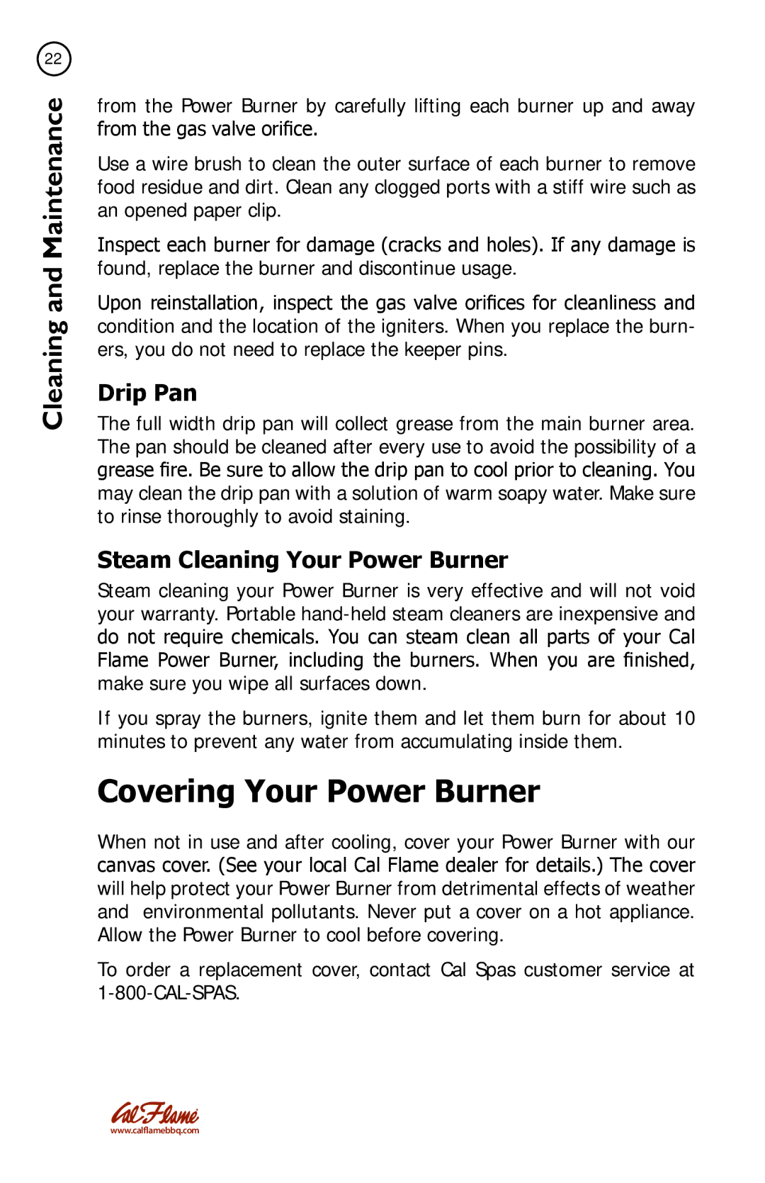 Cal Flame BBQ11955P manual Covering Your Power Burner, Drip Pan, Steam Cleaning Your Power Burner 