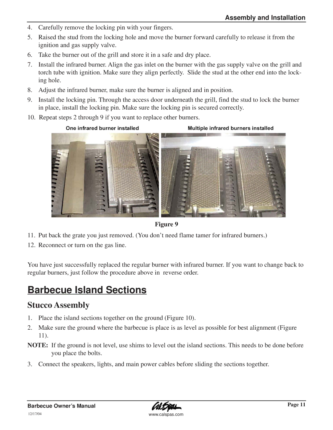 Cal Flame G3000 owner manual Barbecue Island Sections, Stucco Assembly 