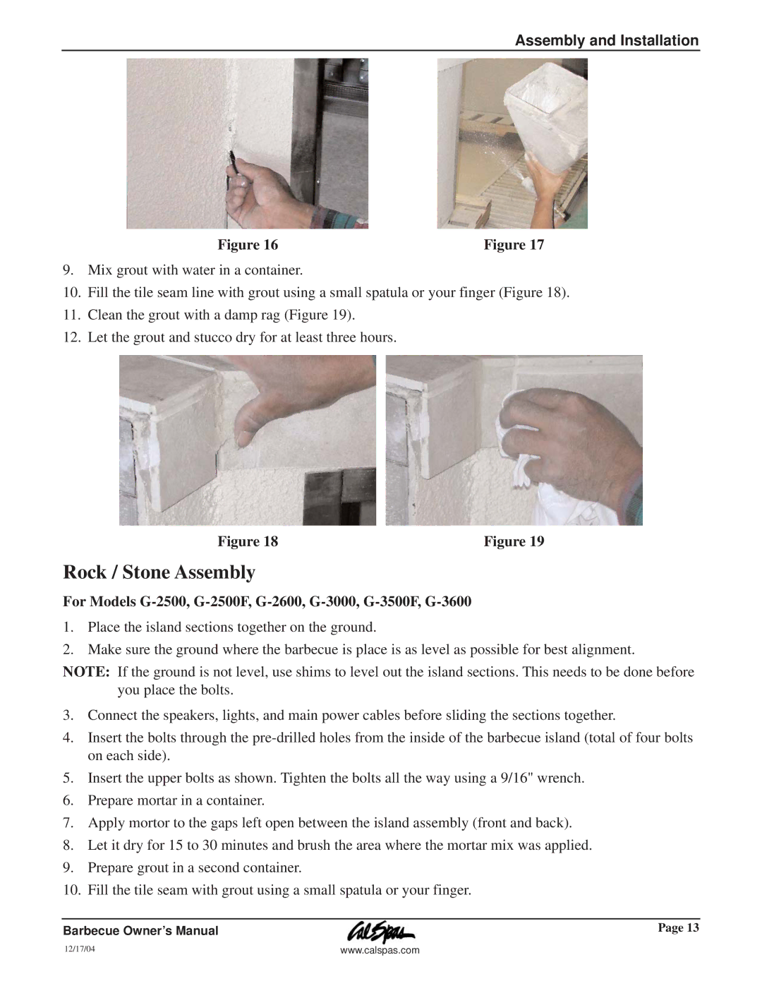 Cal Flame G3000 owner manual Rock / Stone Assembly, For Models G-2500, G-2500F, G-2600, G-3000, G-3500F, G-3600 