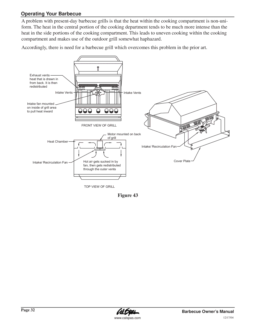 Cal Flame G3000 owner manual TOP View of Grill 