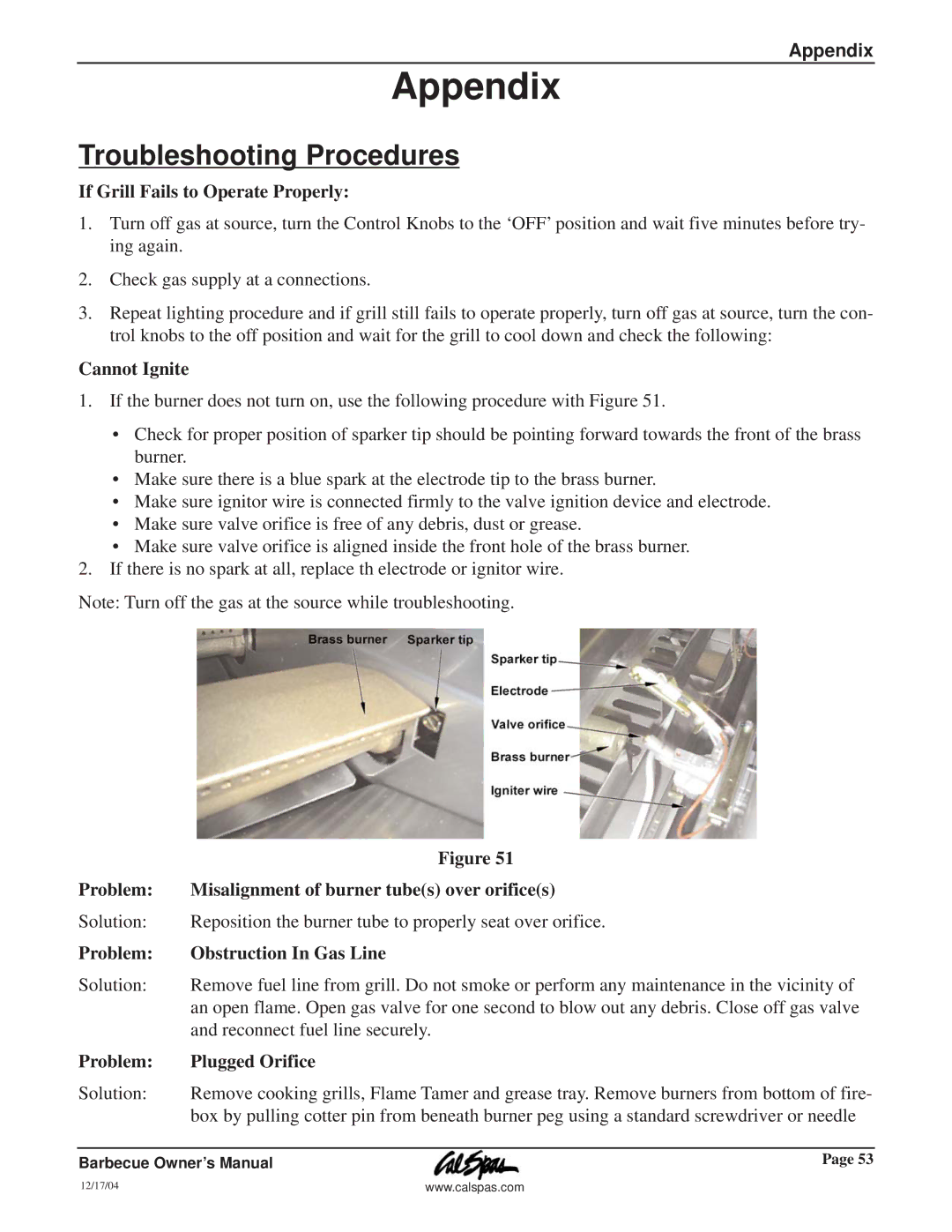 Cal Flame G3000 owner manual Troubleshooting Procedures 