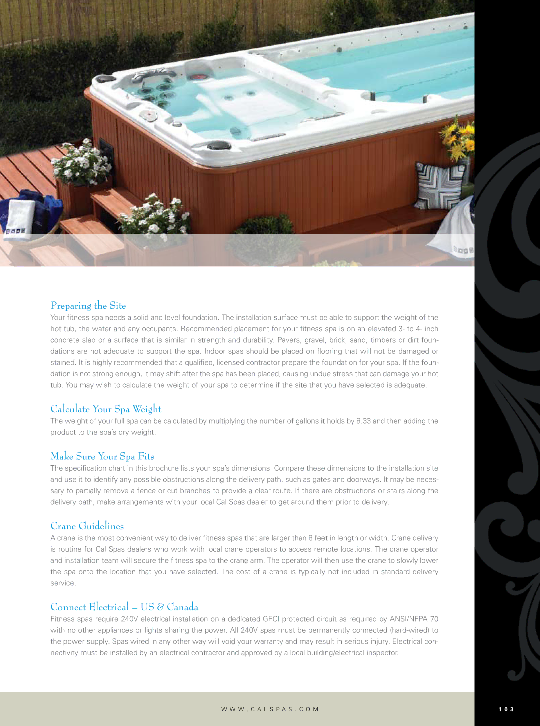 Cal Flame Hot Tub manual Preparing the Site, Calculate Your Spa Weight, Make Sure Your Spa Fits, Crane Guidelines 