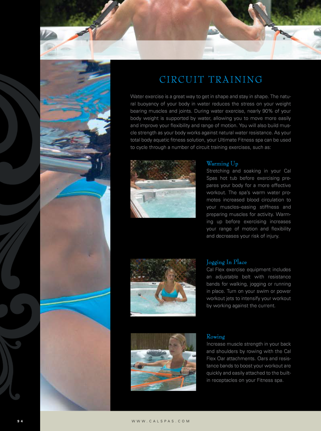 Cal Flame Hot Tub manual circuit training, Warming Up, Jogging In Place, Rowing 