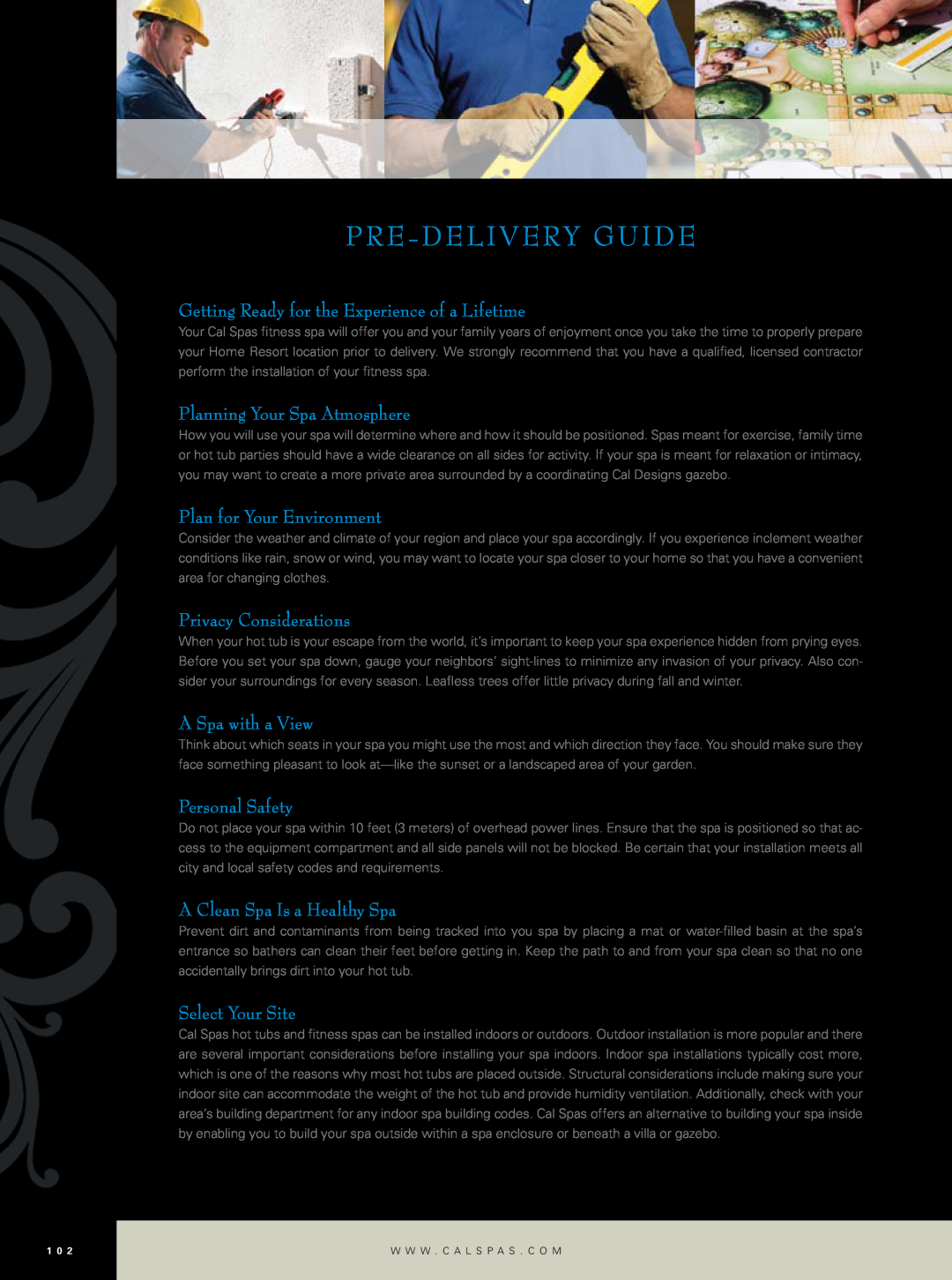 Cal Flame Hot Tub manual Pre-Deliveryguide, Getting Ready for the Experience of a Lifetime, Planning Your Spa Atmosphere 